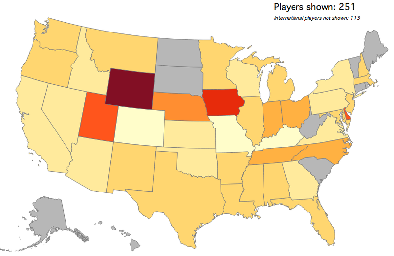 Illustration for article titled Map: Which States Produce The Most College Basketball Recruits?